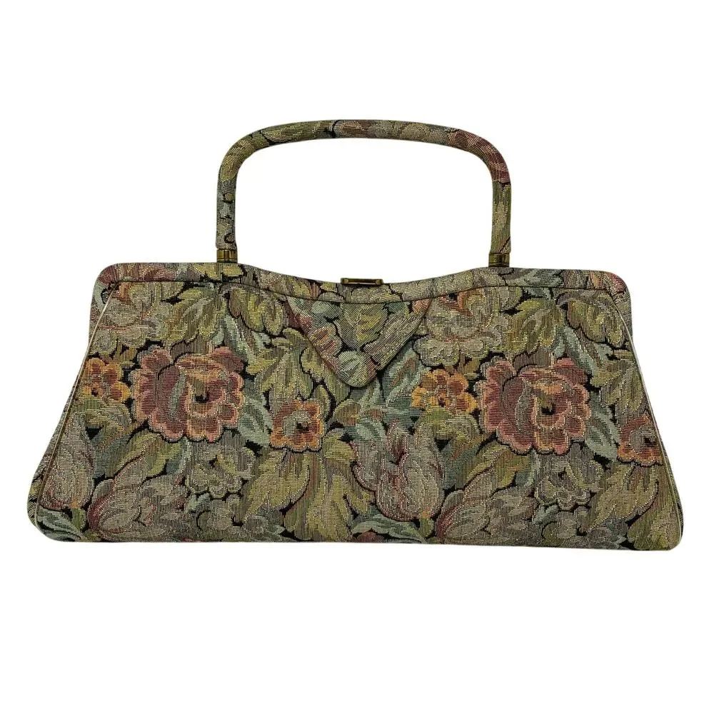 Vintage Stylecraft Miami Tapestry Floral Frame Handbag Purse 60s 70s Mod